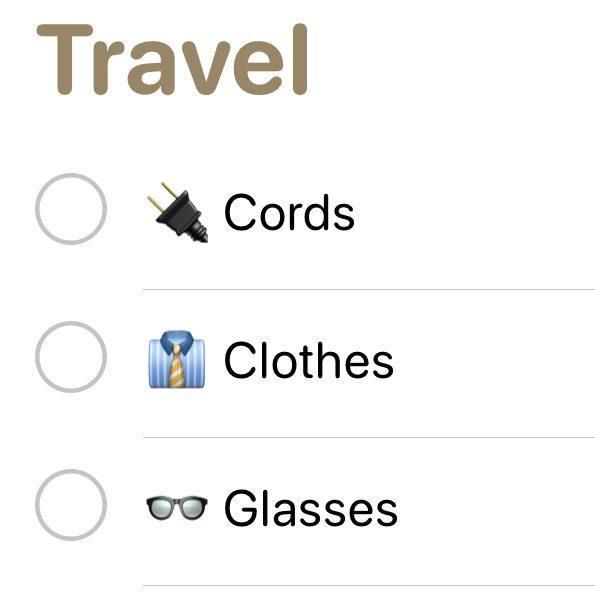 Image of Notes with emoji including a power cord, clothes and glasses 1